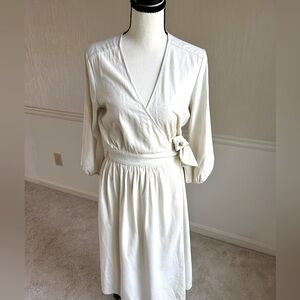 Megan Huntz Atlanta Wrap Dress Small Ivory Cream Long Sleeve Tie Waist